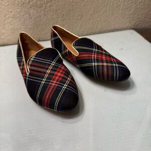 J Crew NWOB Stewart Tartan Plaid Size 6.5 Smoking Slippers Slip Ons Loafers